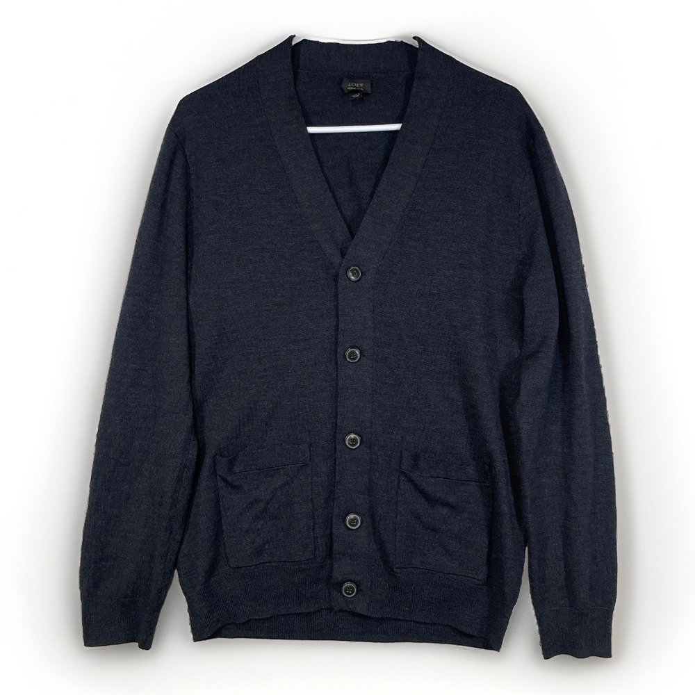 J.Crew Men's M Merino Wool Cardigan Sweater V-Neck Button Patch Pockets